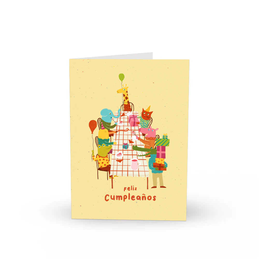 Tarjeta "Feliz cumpleaños" Animales en mesa