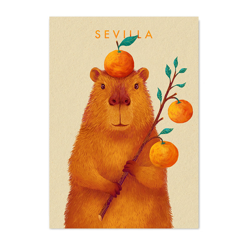 Capibara con naranjas