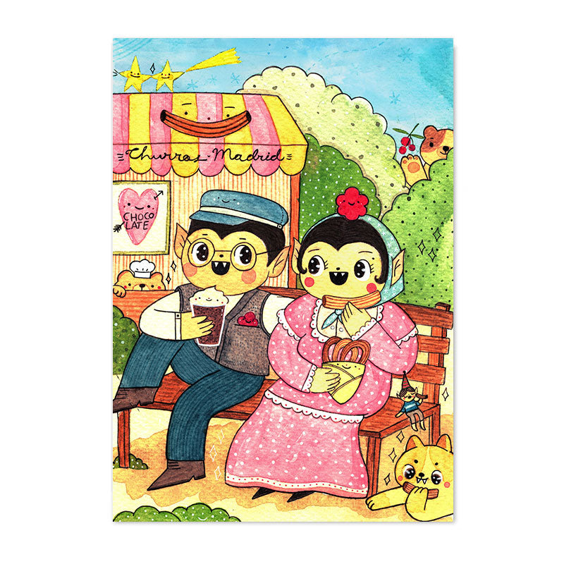 Postal Vampiros comiendo Churros