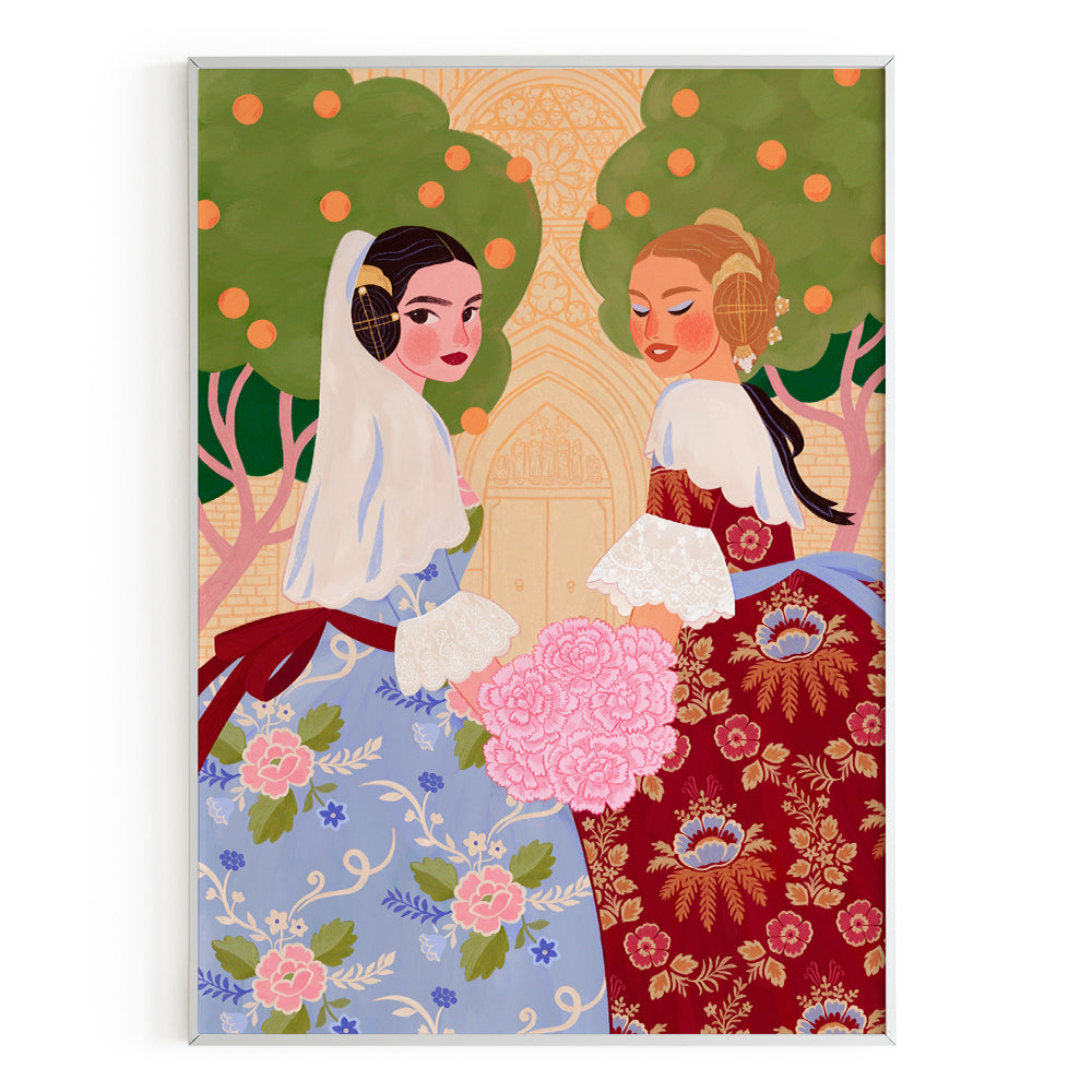 Lámina Falleras en la Catedral de Valencia