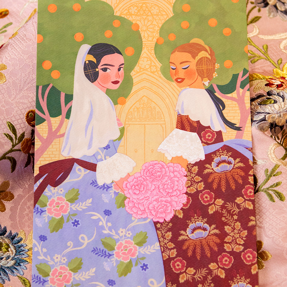 Lámina Falleras en la Catedral de Valencia