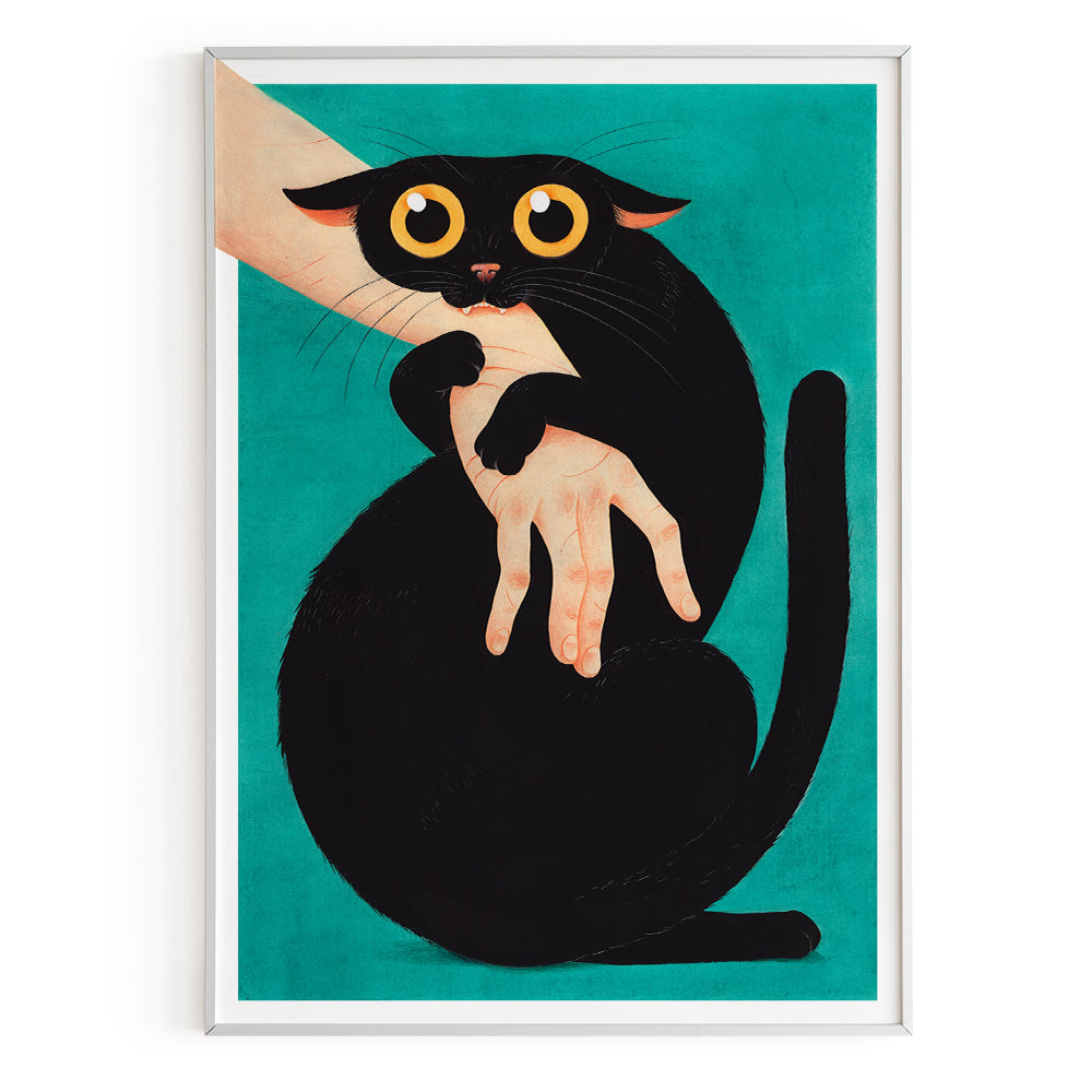 Gato mordiendo mano (azul)