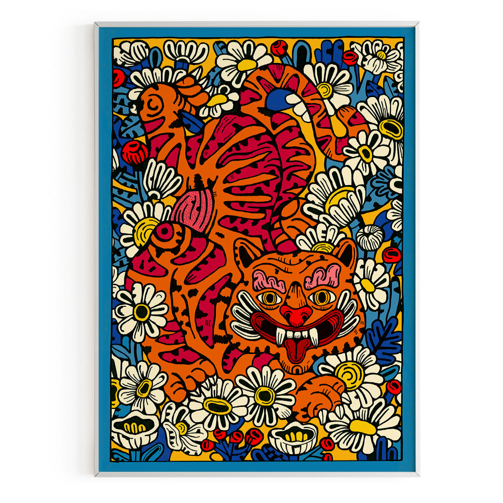 Tigre con flores