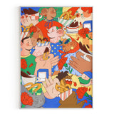 Gente tomando churros con chocolate