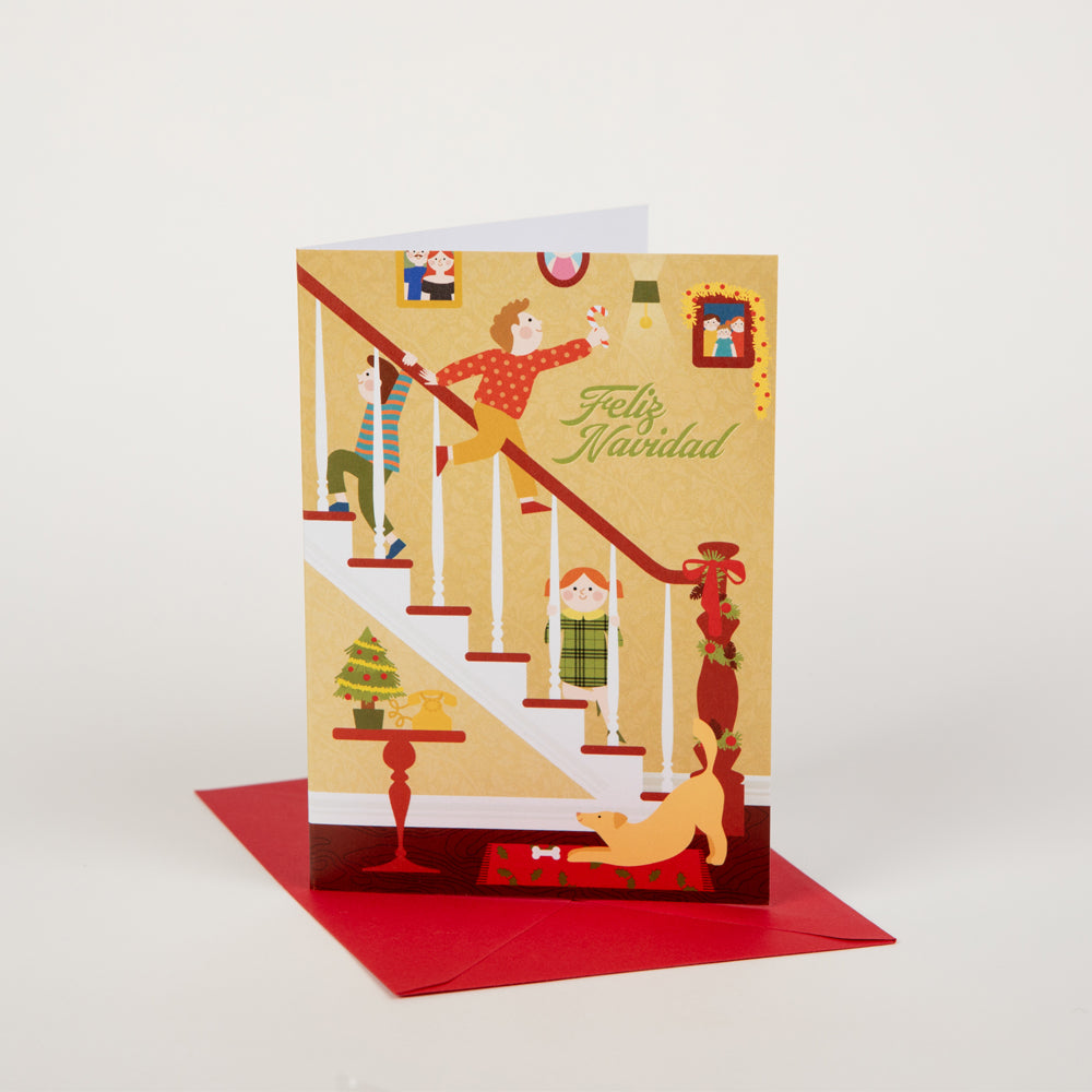 Tarjetón escalera con niños