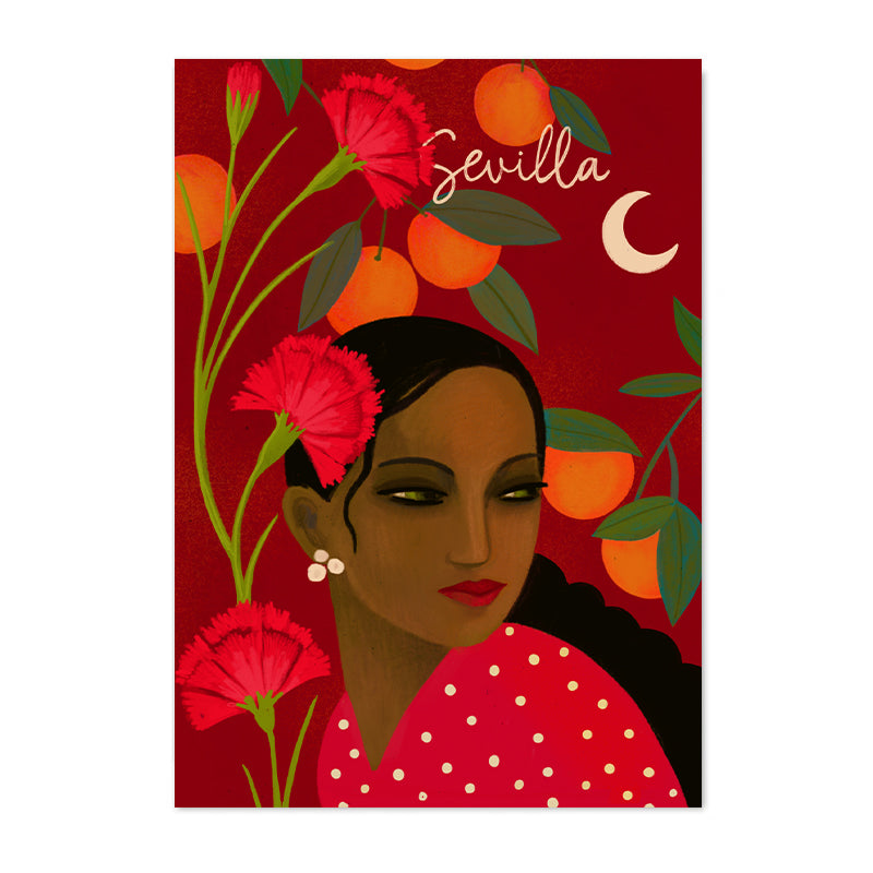 Sevillana con claveles y luna