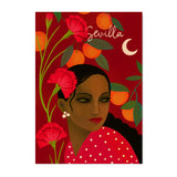 Sevillana con claveles y luna