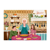Abuela con nietos haciendo paella