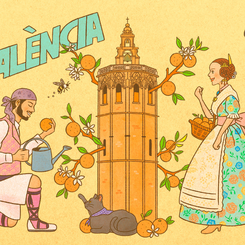 Postal 'Falleros con el Micalet'