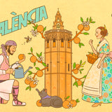 Postal Falleros con el Micalet