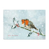 Postal Navidad petirrojos en la nieve