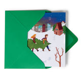 Tarjetón familia con árbol de Navidad
