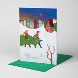 Tarjetón familia con árbol de Navidad
