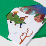 Tarjetón familia con árbol de Navidad