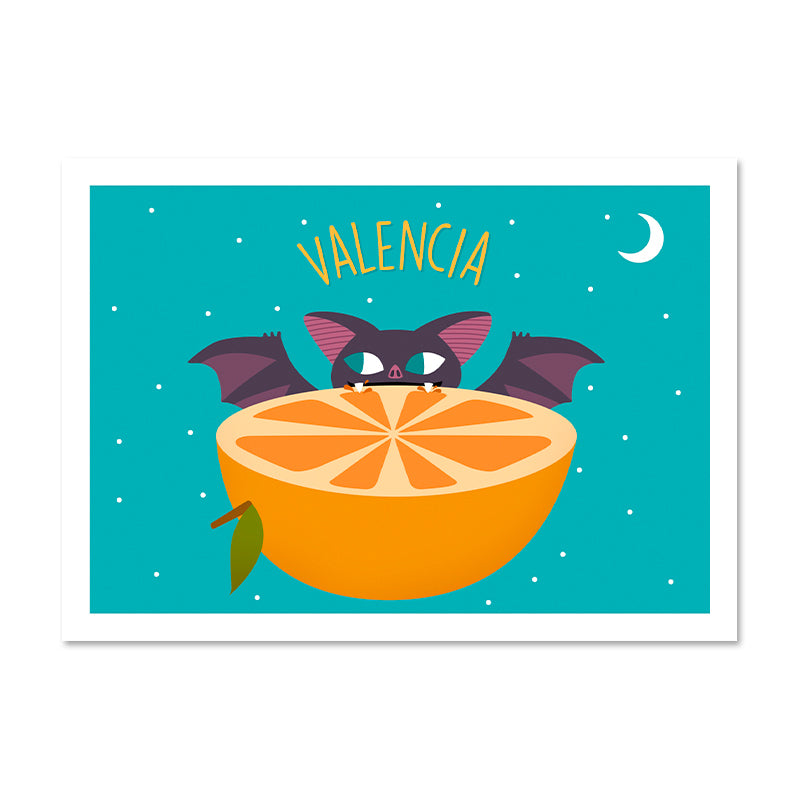 Murciélago con naranja