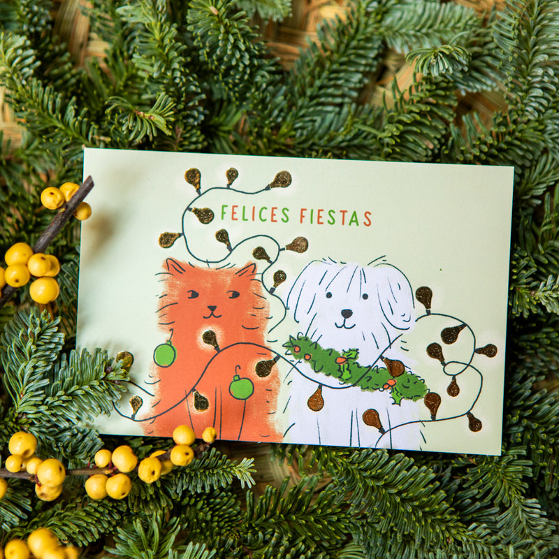 Postal Navidad Gato y Perro