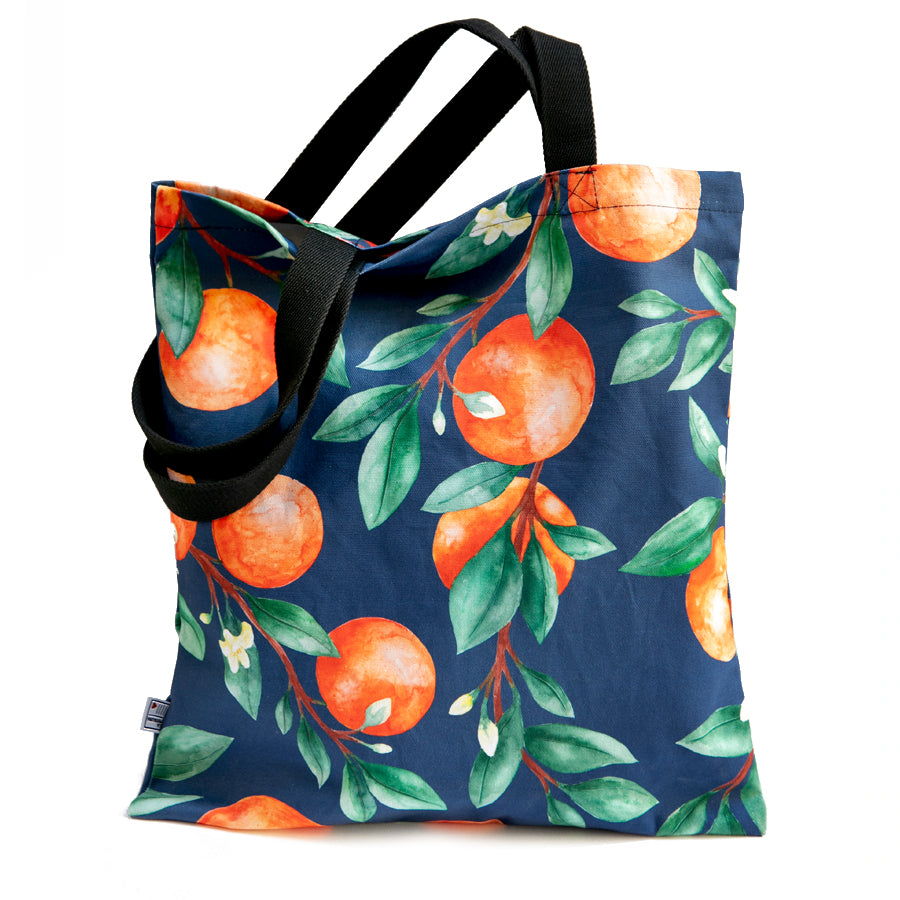 Tote bag naranjas fondo azul